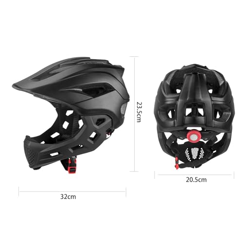 2 in 1 Full Face Bike Helm für BMX Dirtbike mit Abnehmbarem Kinnschutz, Geeignet für 5-10 Jahre, in Verschiedenen Leuchtenden Farben und Größen Erhältlich (Schwarz)