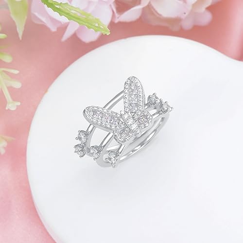 Image of Bee /Butterfly /Mustard Seed /Hummingbird /Cat /Rainbow Adjustable Ring for Women 925 Sterling Silver Spoon Rings for Women Size Fits Most People