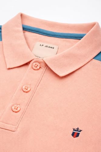 Image of Louis Philippe Men's Slim Fit Premium High-End Pique in Superior Cotton Cut & Sew Design Color Block Shoulder Half Sleeve Polo Tshirt
