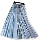 Femiserah Women's Long Rainbow A Line Tulle Tutu Skirts Tiered Skirt Petticoat（One Size, Lace Blue