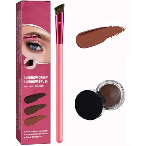 4d Cepillo De Cejas Ultrafino Crema Para Cejas, Pomada Para Cejas De Larga Duración Con Pincel, Pincel Profesional Cuadrado Para Maquillaje De Cejas, Set Multifunción De (Light brown)