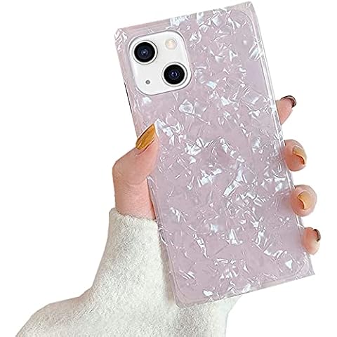 Square Pearl Glitter iPhone 13 Case, YTanazing Slim Thin Glossy Soft TPU Silicone Rubber Gel Trunk Box Square Edges Fashion Bumper Cover Compatible with iPhone 13 (Pink Pearl) Cover