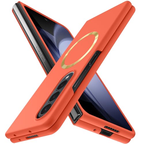 YUSHILANBO �Ή� Galaxy Z Fold4 �p�� �P�[�X �}�O�l�b�g�[�d�Ή� �X���� SCG16/SC-55C �Ռ��z�� ��ʂƃJ�����ی� PC�f�� �~���^���[�O���[�h�̕ی� �V���v�� �n�[�h �g�уJ�o�[ �I�����W 17-ZFOLD4-06C