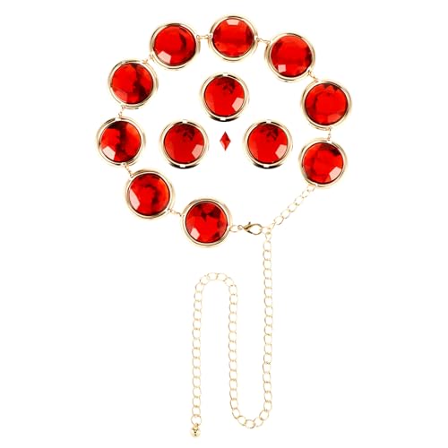 Red Gem Cosplay Belt Set for Women, Halloween Anime Cosplay Waist Belt Acrylic Rhinestones Chain Belt with Red Gems Diamond Adjustable Link Belt for Halloween Costume Cosplay Props