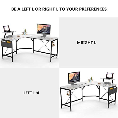 Image of Cubiker Modern L-Shaped Computer Office Desk, Corner Gaming Desk with Monitor Stand, Home Study Writing Table Workstation for Small Spaces, White