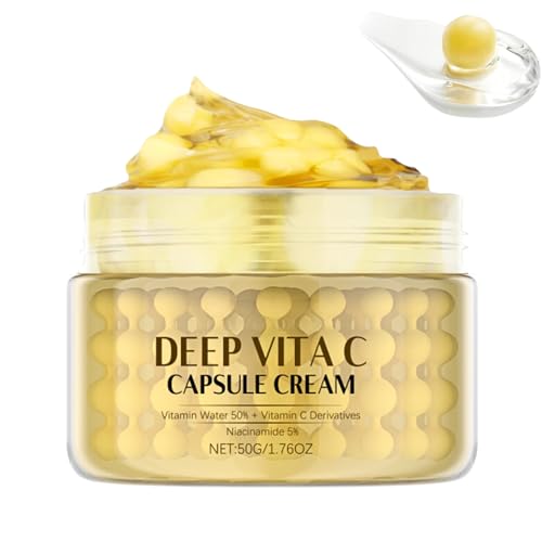 Deep Vitamin C Golden Capsule Face Moisturizer for Women, Vitamin C Moisturiser for Face, Anti Aging Face Cream for Mature Skin, Vitamin C Cream for Glow Hydration, Reduce Wrinkles & Fine Lines