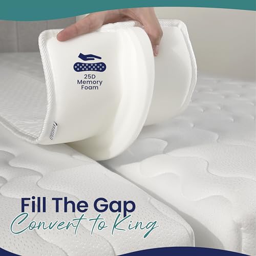 Image of 10 inch Extra Wide Bed Bridge Twin to King Converter Kit - Split King Gap Filler for Adjustable Bed - Mattress Connector & Gap Filler for Bed - Heavy Duty Metal Buckle Strap - 25D Memory Foam