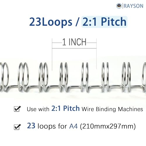RAYSON Drahtbinderücken, 23 Schlaufen, 130 Blatt, 2:1 Teilung, 15,9 mm, A4, Mischfarbe, Packung mit 50 Stück
