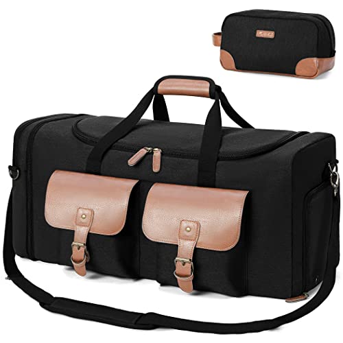 Lekesky Sac de Voyage Homme, Grand Sac de Sport avec Compartiment à Chaussures,1 Trousse de Toilette et 1 Sac à Bandoulière Amovible,Sac de Sport Camping Randonnée,50L,Noir Cover