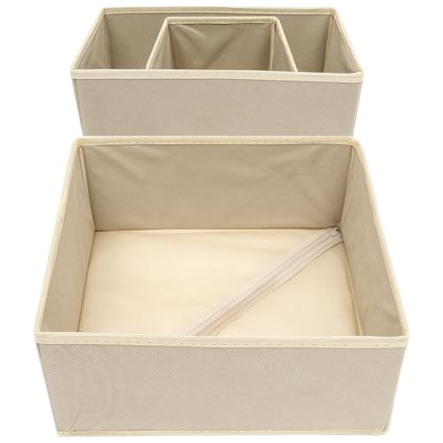 NUOBESTY Caja Organizadora Plegable para Ropa Interior, Calcetines y Sujetadores, Set 3 Unidades en Tejido No Tejido Beige, Organizador de Cajones para Armario, Ahorro de Espacio
