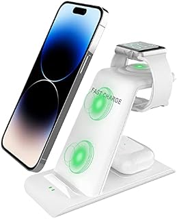 SPGUARD 3 in 1 Wireless Charging Station Compatible for Apple Products Multiple Devices Apple Watch 8/7 SE 6 5 4 3 2 AirPods 3/ Pro 2 iPhone 14 13 12 11 Pro Max/X/XS/XR/Pixel 6 Wireless Charger Stand