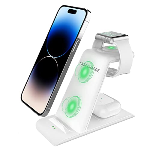 SPGUARD Station de Charge, 3 en 1 Chargeur Induction 18W Universel Qi Rapide Chargeur sans Fil Compatible avec Apple Watch 8/ultra/7/6,iPhone 14/14 plus/14 Pro/14 Pro Max/13/12/11,Airpods 3/2/Pro