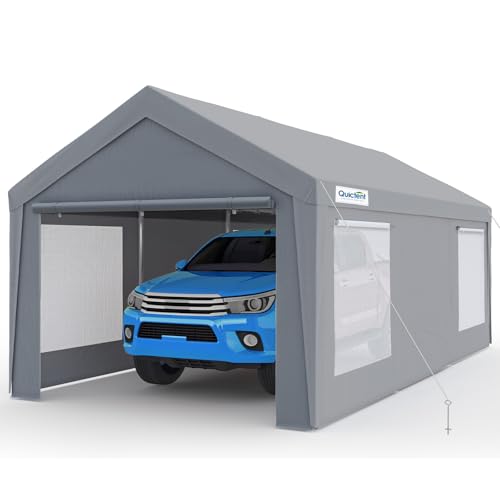 Quictent 12x20 FT Heavy Duty Upgraded Carport, Reinforced Galvanized Outdoor Garage Canopy Tent with Roll-up Ventilated Windows & Sidewalls, Weatherpr