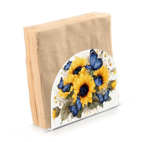 Napkin Holder Sunflower and Butterfly Crystal Clear Acrylic Napkin Holders Paper Napkin Holder Dining Table Dispenser for Kitchen Restaurant Home Decor Bar Accessories