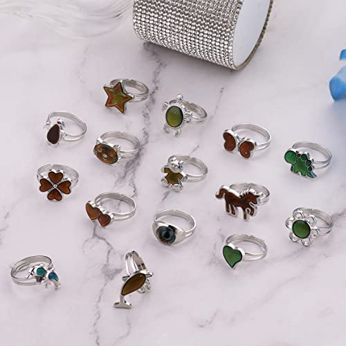 Yolev 15 Stück Stimmungsring Kinder Verstellbare Stimmungsringe Kinderringe Mädchen Kinderring Damen Mood Ring Kostümrequisiten Geburtstagsgeschenke Kinder Ringe Set