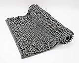 Badematte Badteppich Chenille - weicher Badvorleger Duschvorleger rutschfest hochflor Badezimmerteppich 40x60cm dunkelgrau