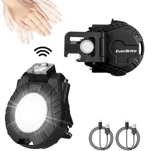 EverBrite COB Keychain Work Light, 2 Pack Rechargeable Keychain Light with Sensor Mode, Mini Magnetic Key Chain Light with 180° Rotatable Bracket, Bottle Opener, Clip - for Hiking, Camping, 6 Modes