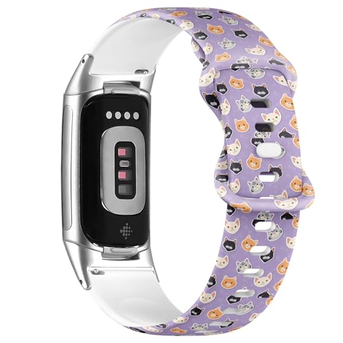 Bracelet Fitbit Charge 6 anti-irritation en silicone souple imprimé chats mignons
