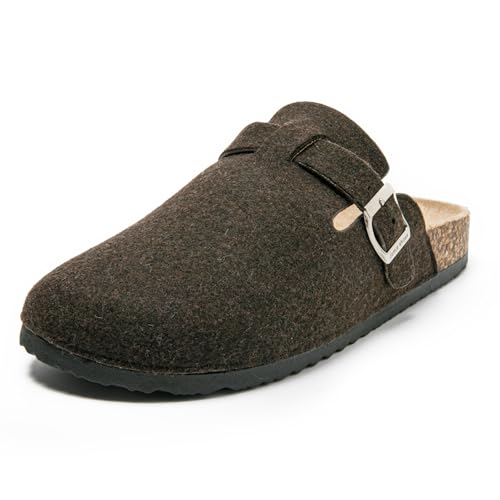 JOMIX Zapatillas de Casa Hombre Zuecos de Fieltro con Hebilla Pantuflas Invierno Plantilla de Anatómica Clogs Suela Antideslizante Mules Cálidas y Transpirables Punta Cerrada MCT255084 Marron 42