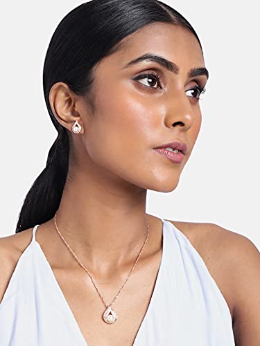 Image of I Jewels Glittering Cubic Zirconia Designer Chain Pendent Necklace With Earrings Set for Women
