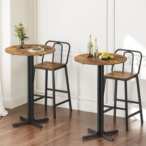 YATINEY Stehtisch 90 cm hoch, Bartisch, 2er Set, Bistrotisch rund, hoher Stehtisch, für Restaurants, Küchen, Bars, Pubs, Vintagebraun und Schwarz XBT10L2BR