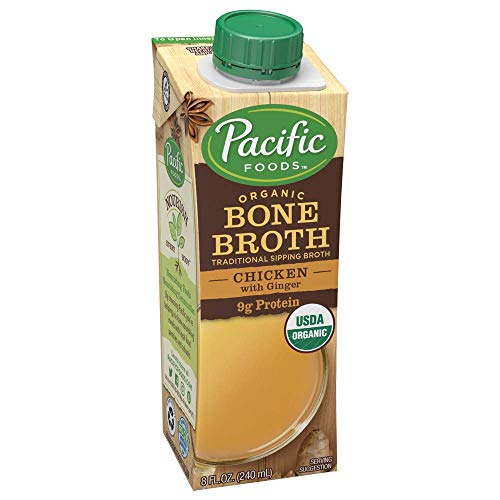 Pacific Foods Organic Chicken Bone Broth with Ginger, 8 Fl Oz (Pack of 12)