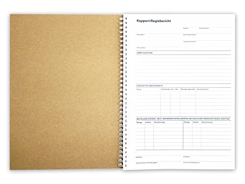 Regie/Rapportbericht - Regiebericht für Handwerker Baustelle als Stundennachweis Rapportzettel 1 Stück A4, selbstdurchschreibend, 2x50 Blatt, hochwertige Ringbindung, extra stabiler Umschlag Cover