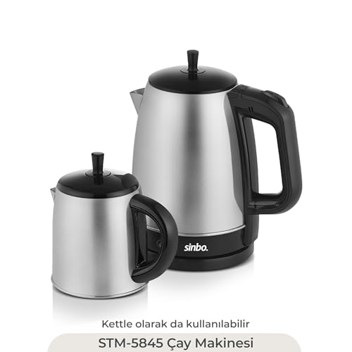 Sinbo STM-5845 ve SCM-2967 Çelik Set – 360° Dönebilen Kablosuz Çay Makinesi ve Türk Kahvesi Cezvesi, Şık Paslanmaz Çelik