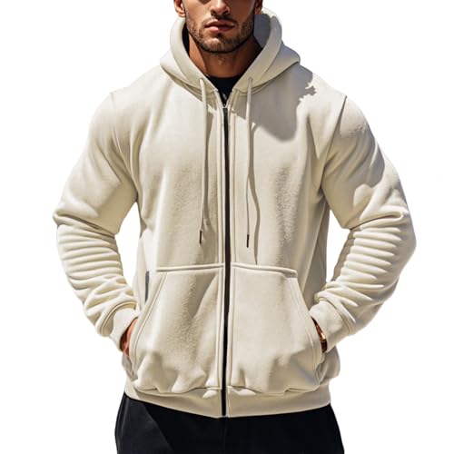 Men Hoodies Zip Up Sherpa Lined Sweatshirt Jacket Casual Drawstring Workout Hoody Tops Winter Heavyweight Warm Jacket