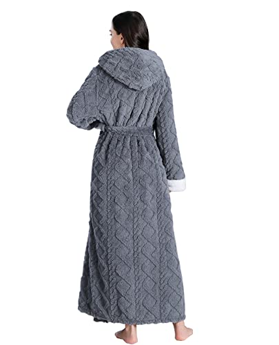 LKG women's robes long plush hooded ladies shower luxury christmas warm fuzzy robes house coat bathrobe for women full length2