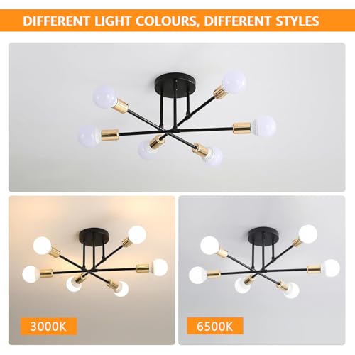 Comely Nowoczesny Żyrandol Sufitowy, Oświetlenie Salonowe Średnica 52cm, Retro Przemysłowy Żyrandol Z 6 Głowami Świetlnymi, Czarna Metalowa Lampa Sufitowa Do Salonu, Sypialni, Kuchni (Bez Żarówki)