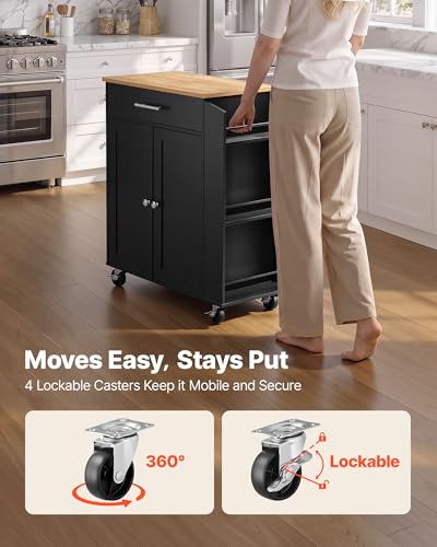 VEVOR Kitchen Island Cart with Storage, 31.3 in Wide Mobile Rolling Storage Island on Swivel Wheels, with Drawer, Storage Cabinet, Spice/Towel Rack, Table for Home Dining Room, Black - image 5
