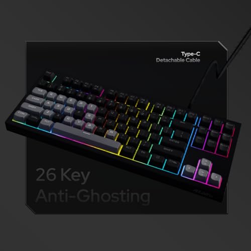 Image of AZOTH Onyx Black RGB Gaming Keyboard, 87 Keys Compact Membrane Design, Type C Wired with Braided Cable, Double Injection Keycaps, 26-Key Anti-Ghosting, USB for PC Laptop Desktop - Black