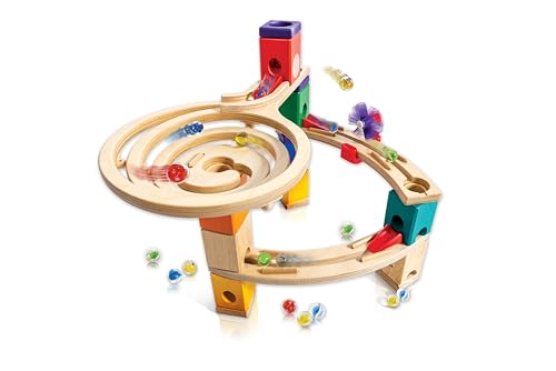 Hape Starter Set Quadrilla Endspurt - Kugelbahn mit 27 Bauteilen aus Holz und 30 Murmeln, Mint-Spielzeug zur Förderung von Logik und Motorik, kreatives Konstruktionsspielzeug, für Kinder ab 4 Jahren