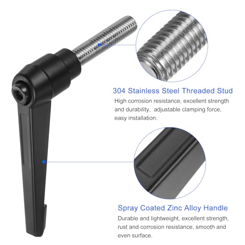 Image of uxcell 2pcs Clamping Lever Handles, M12 x 50mm 304 Stainless Steel Threaded Male Stud, Adjustable Handles Locking Quick Release Ratchet Push Button Bolt Knobs, Black