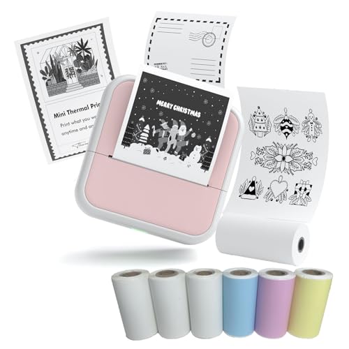 Image of Mini Printer Sticker Printer Bluetooth for Phone Portable Thermal Print for Photo,Note,Journal,Memo,with 6 Rolls Thermal Paper(Pink)