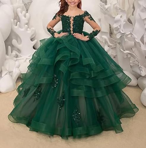 Flower Girl Dresses for Wedding Long Sleeve Tulle Tiered Princess Pageant Dresses for Girls Ruffles Prom Ball Gown2