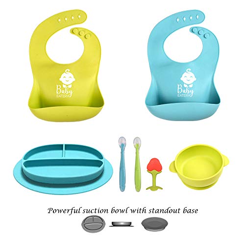 Baby Feeding Set - Pink Silicone Bib Plates Bowls Spoons BPA Free -Toddler