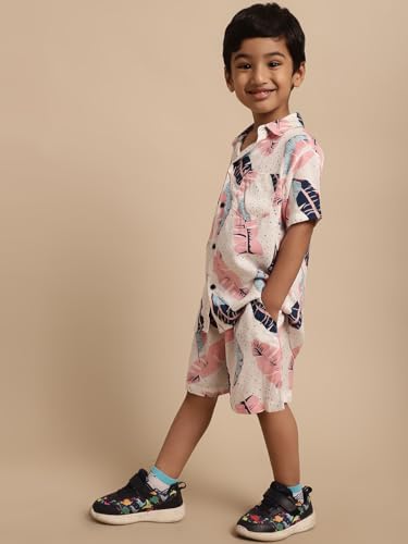 Image of superminis Boys Coordinated Set With Printed Rayon /Cotton Shirt and Shorts