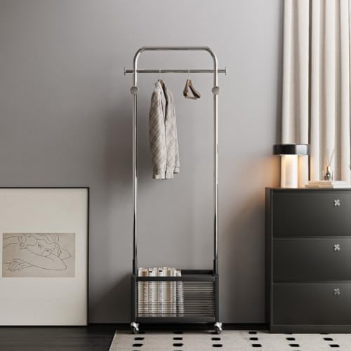 Heavy-Duty Metal Clothes Rail with Wheels - Portable Free Standing Clothes Rack for Hanging Clothes, Space-Saving Design, Ideal for Home, Closet & Retail Use