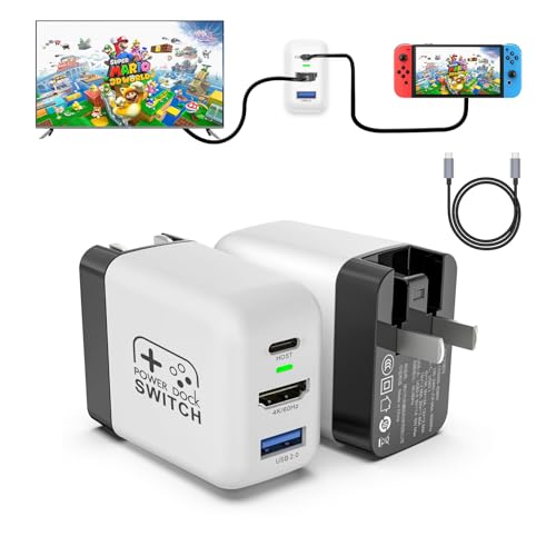 Switch Dock Charger for Nintendo Switch, Mirabox 30W Portable TV Docking Station for Nintendo Switch with 4K@60Hz HDMI/USB2.0/PD USB-C Fast Charging Ports, Full-Featured USB-C to USB-C Cable Included