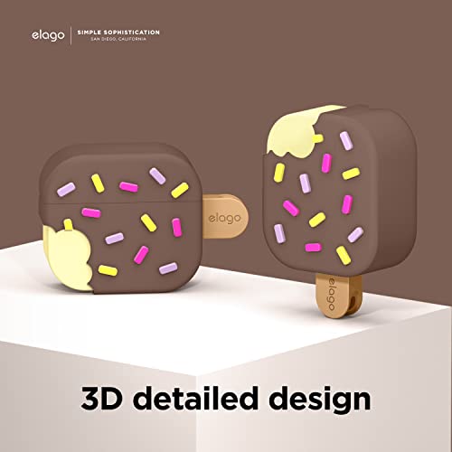 Image of elago Ice Cream Case Compatible with AirPods 3 Case Cover - Compatible with AirPods 3rd Generation, Carabiner Included, Supports Wireless Charging, Shock Resistant, Full Protection (Chocolate)
