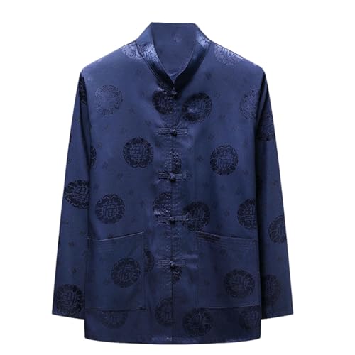 USTZFTBCL Camisa Tang de poliéster para hombre con bolsillo manga larga estilo chino ocio, azul, S