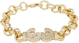 THE BLING KING 8mm Gold Boxing Glove Belcher Bracelet with Stones, Luxury Finish and Detailing 18K Real Gold Plated Friendship Bracelet Kids Jewellery (Length: 6 to 6.5 Inches, Weight: 24 grams)