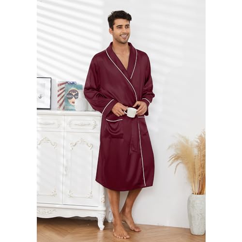 Image of Vulcanodon Men's Satin Robe Lightweight,Men's Luxurious Silk Kimono Bathrobe