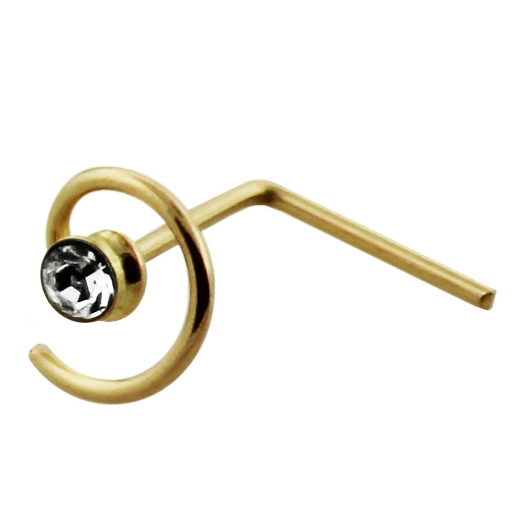 9K Gelb Gold Kristall Stein auf Spirale Colil 22 Gauge L biegen Nase Stud Piercing
