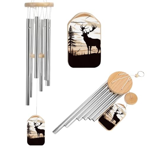 Outdoor Wind Chimes, Wild Elk Silhouette Printed Wind Chimes,Simple Wind Chimes,Curtain Wind Chimes for Home Decoration