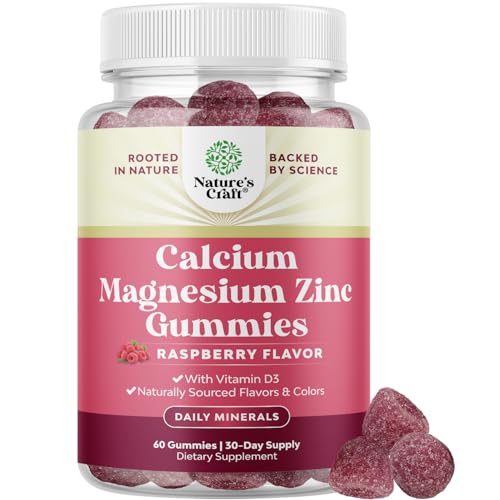 Calcium Magnesium Zinc Gummies - Magnesium Zinc Calcium Supplement Gummies with Vitamin D3 for Teeth and Bone Health - Certified Kosher Non-GMO Gelatin Free & Vegetarian Friendly 60 Count