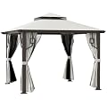 Outsunny 10' x 10' Patio Gazebo with Privacy Curtains, Mesh Netting, Double Roof Outdoor Canopy Shelter, Aluminum Frame Outdoor Gazebo, Cream White
