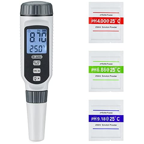 PH Meter, Dr.meter Digital Water Quality Test Upgraded 0.01 Resolution High Accuracy Backlit Two-Color LCD Display pH Meter, 0-14pH Measurement Range with Data Hold Function Cover